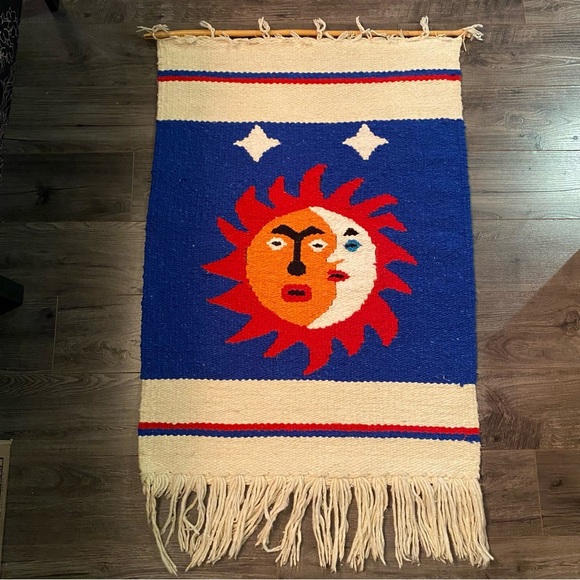 Vintage Textile wall hanging sun & moon celestial woven - Picture 2 of 7